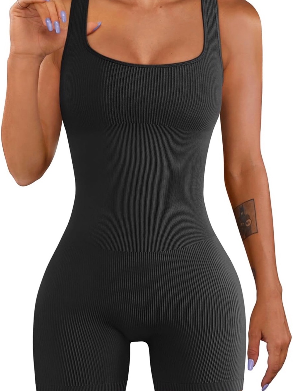 Seamless Ribbed Black Tank Romper - Women Intimates & Sleepwear